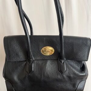 Robert Cavalli double strap pebbled black Leather Handbag